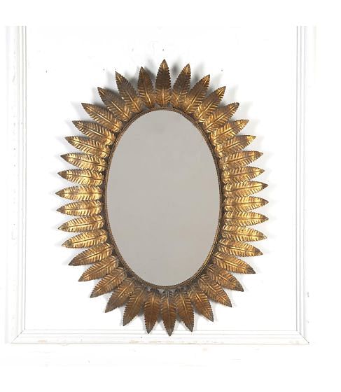 Oval 20th Century Spanish Gilt-metal Mirror