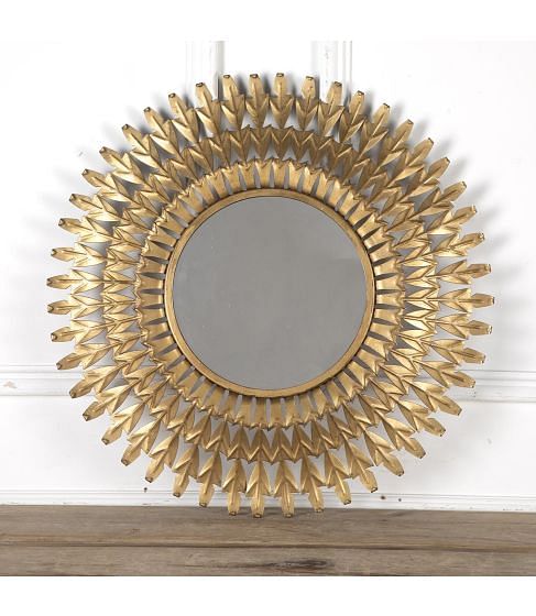 20th Century Spanish Gilt-metal Leaf Sun Mirror