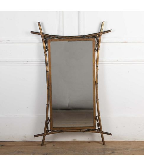 French Art Deco Gilt Metal 'Bamboo' Mirror