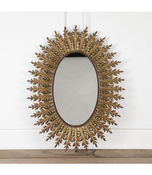 Spanish 20th Century Gilt Metal Sun Mirror