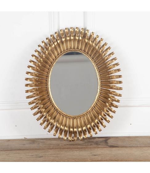 20th Century 'Eyelash' Gilt Metal Sun Mirror