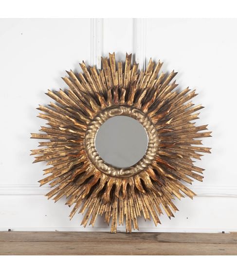 20th Century Spanish Giltwood Sun Mirror