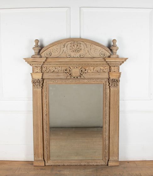 Large 19th Century Carved Bleached Oak Renaissance Mirror