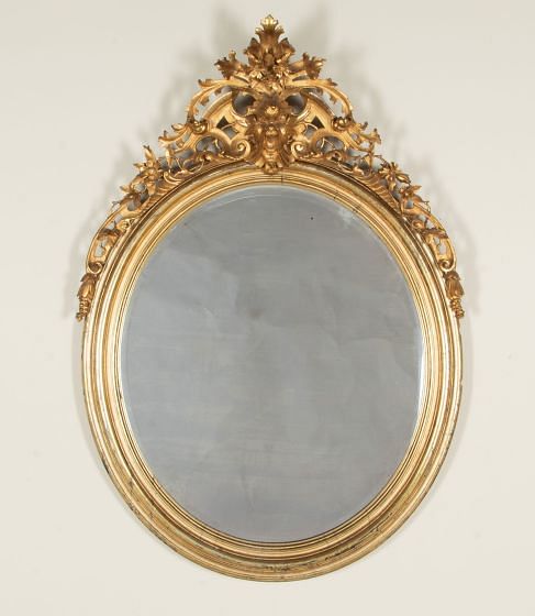 Large 19th Century French Renaissance Style Oval Giltwood Mirror