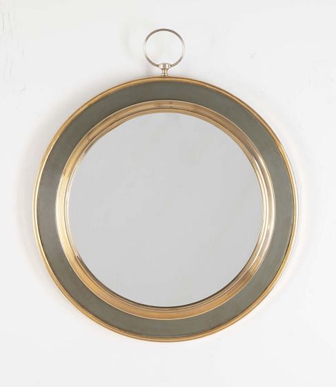 Mid-Century Spanish Circular Leather Framed Mirror