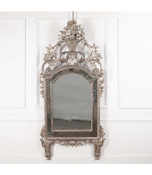 Large Italian 18th Century Carved Silver Gilded Mirror