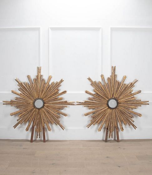 Large Pair of Italian Giltwood Sunburst Mirrors