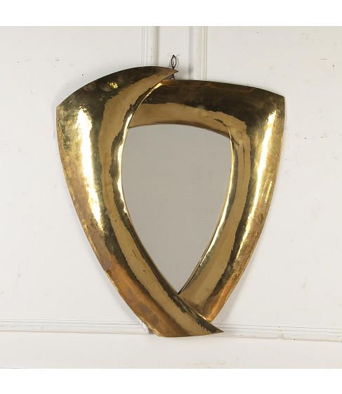 Large Italian Modernist Brass Mirror