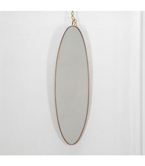 20th Century Oval Thin Brass Foxed Plate Mirror