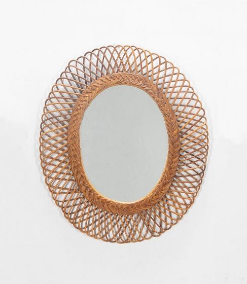 20th Century Oval Bamboo Mirror