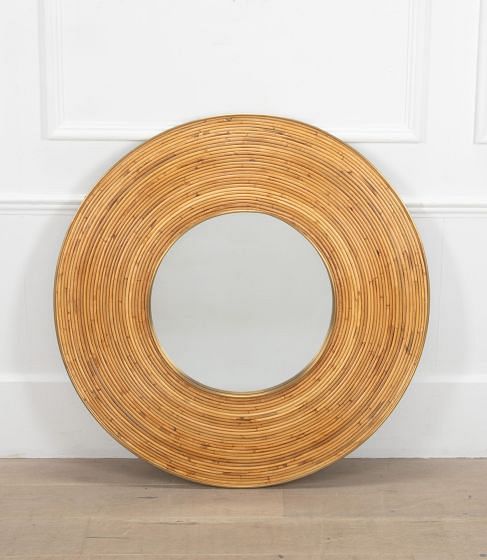 Contemporary Italian Bamboo Round Mirror