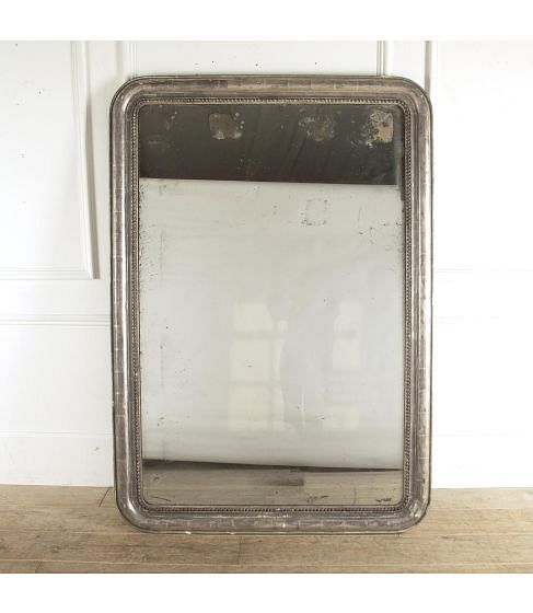 Large 19th Century French Silver Gilt Mirror with Original Plate