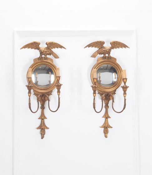 Pair Of 20th Century Girandole Convex Mirrors