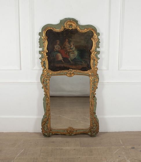 18th Century French Gilded and Painted Trumeau Mirror