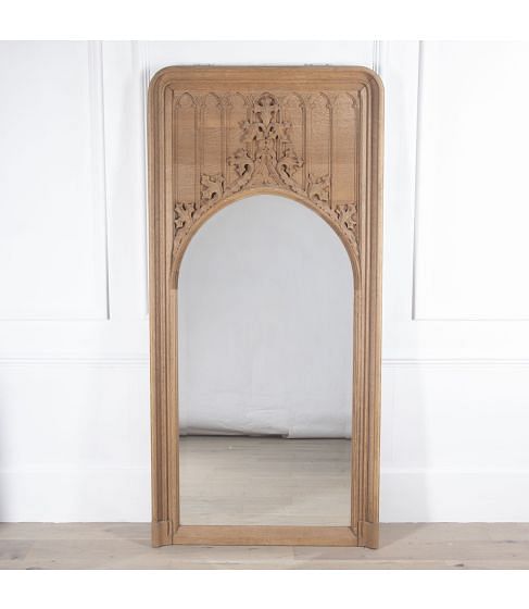 19th Century Bleached Oak Gothic Mirror
