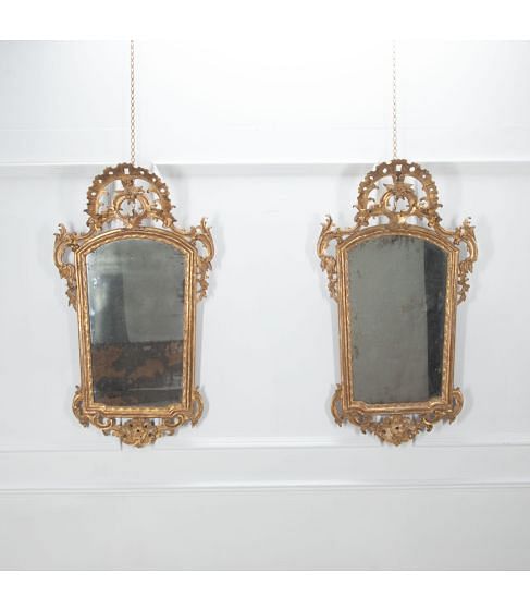 Pair of Early 19th Century Carved Wood and Gilded Florentine Mirrors