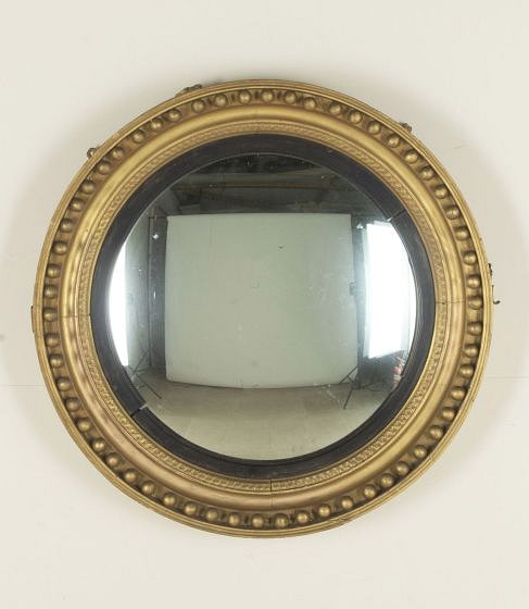 Large Late 19th Century English Convex Giltwood Mirror