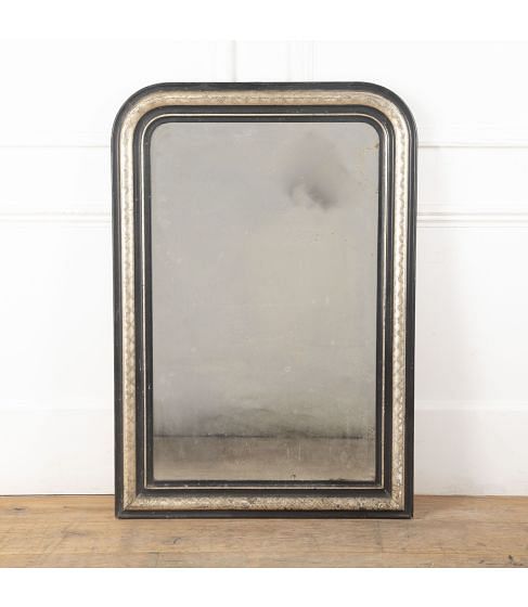 19th Century Silver Gilt and Black Gesso Louis Philippe Mirror