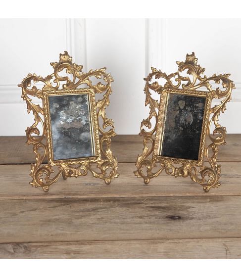 Pair of 19th Century Small Gilt Metal Mirrors