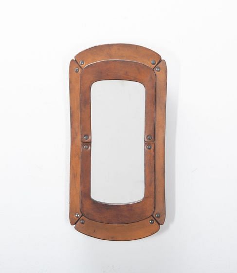 Mid Century Leather Framed Wall Mirror