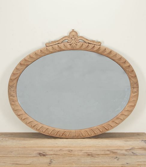 Large Early 20th Century French Scrubbed Oak Oval Wall Mirror
