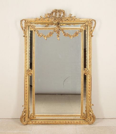 Large 19th Century French Napoleon III Cushion Framed Overmantle Mirror