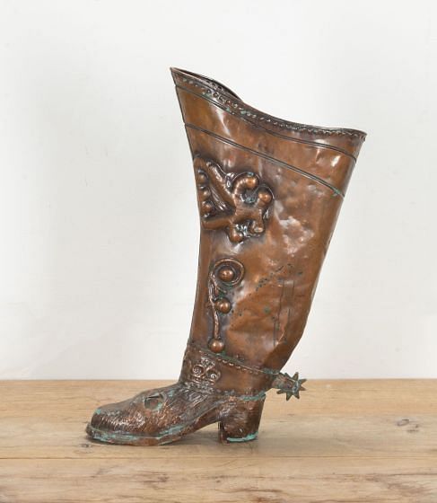 20th Century Spanish Copper Cavalier Boot Umbrella Stand