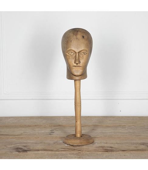Early 20th Century German Carved Wooden Milliners Head on Stand