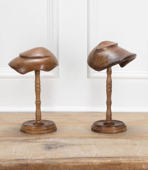 Pair of 20th Century French Wooden Felt Hat Forms on Stands