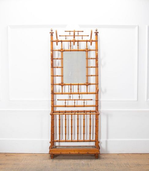 Victorian Faux Bamboo Carved Mahogany Hall Stand