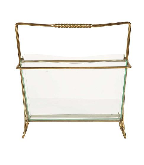 Brass and Glass Magazine Holder by Cristal Arte