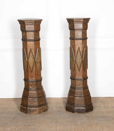 Large Pair of 19th Century Hand Painted Columns