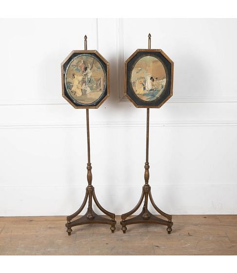 Pair of 19th Century Regency Pole Screens