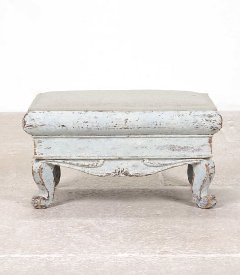 19th Century Swedish Swagged Detail Footstool in Original Blue