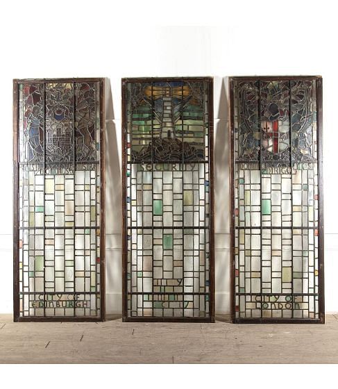 Triptych of Stained Glass Panels from Netherswell Manor