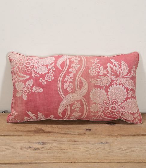Long 19th Century French Pink Floral Cushion