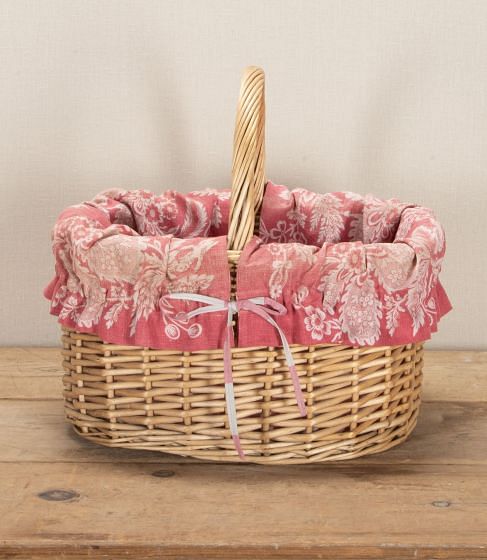 Large 19th Century Pink Fabric Lined Basket