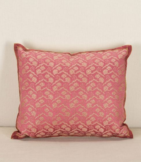 Large 19th Century Italian Silk and Linen Brocade Cushion