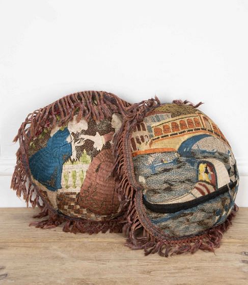 Pair of Italian Embroidered Cushions