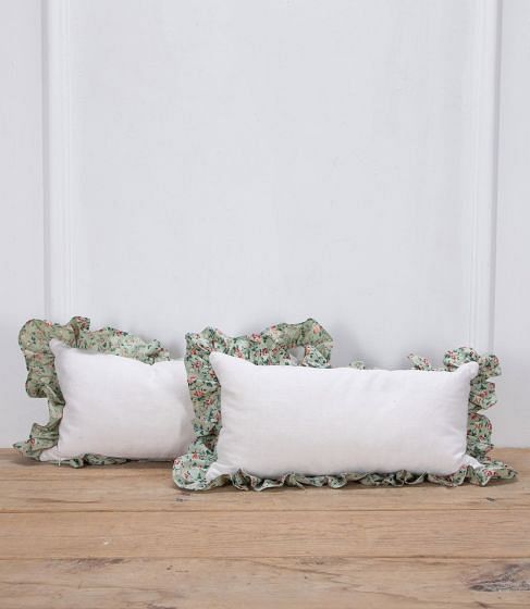 French 19th Century Linen Cushions with Chintz Frills