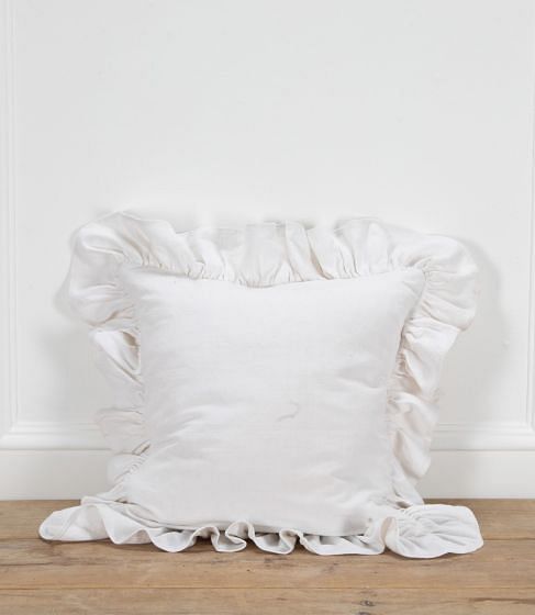 French 19th Century White Linen Ruffle Cushion