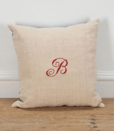 19th Century French Red 'B' Monogram Customised Linen Cushion