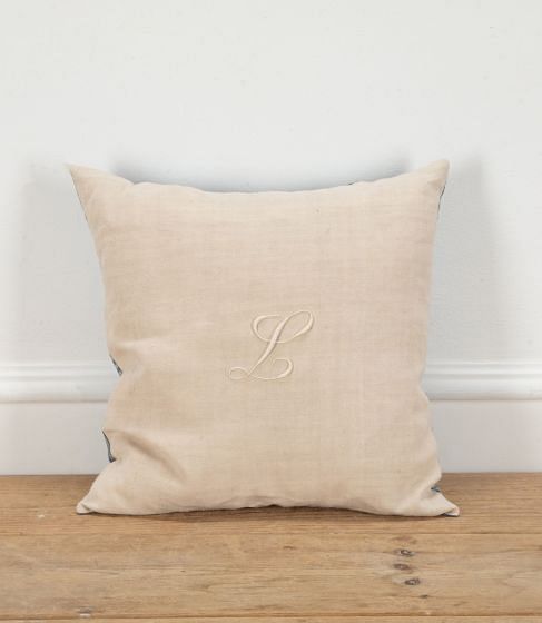 19th Century French 'L' Monogram Customised Linen Cushion
