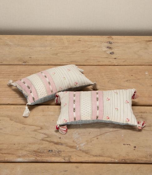 19th Century French Pink Printed Stripe Cotton Lavender Cushions