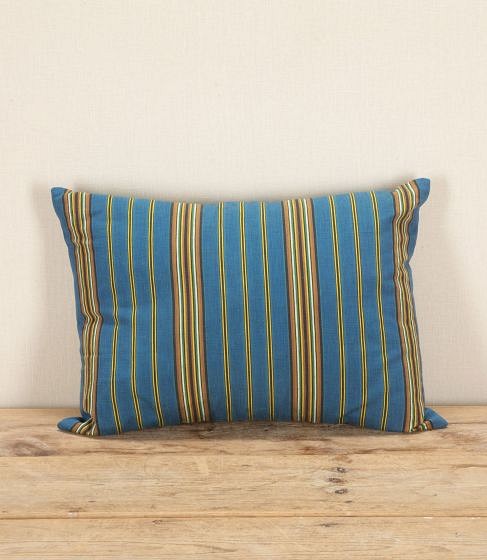 Early 20th Century French Blue and Yellow Striped Cushion