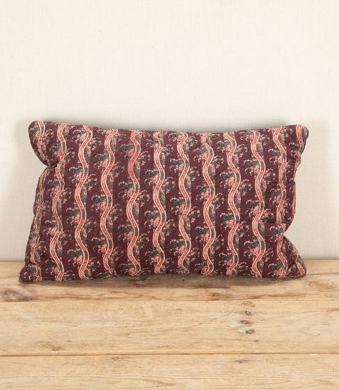 19th Century French Wavy Red Printed Stripe Cushion