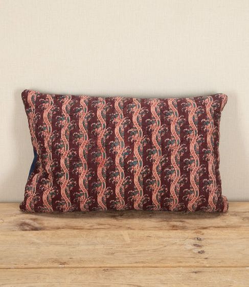 19th Century French Wavy Red Printed Stripe Cushion