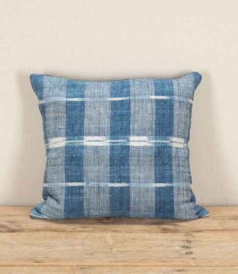 Late 18th Century French Indigo Flamme Ikat Cushion