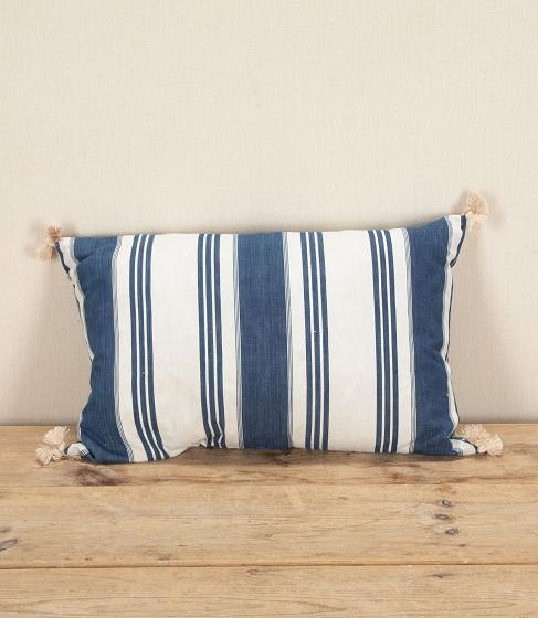 Late 19th Century French Indigo Ticking Cushion