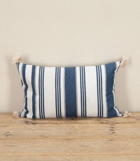 Late 19th Century French Indigo Ticking Cushion
